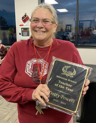 TEACHER OF THE YEAR Congratulations go to Dotty Powers, who teaches 6th-8th grade ELA, on being selected by Silverton ISD as the 20232024 Teacher of the Year. | COURTESY PHOTO