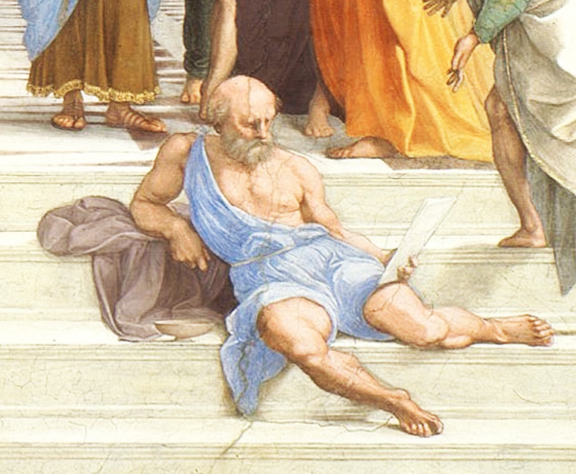 BETRUETOYOUR SCHOOL As seen in Raphael’s 16th-century masterpiece “TheSchoolofAthens,”Diogeneslookslikehecouldhaveusedastadiumseat, but the philosopher—unlike current-day sports fans—famously eschewed creature comforts. | mymodernmet.com