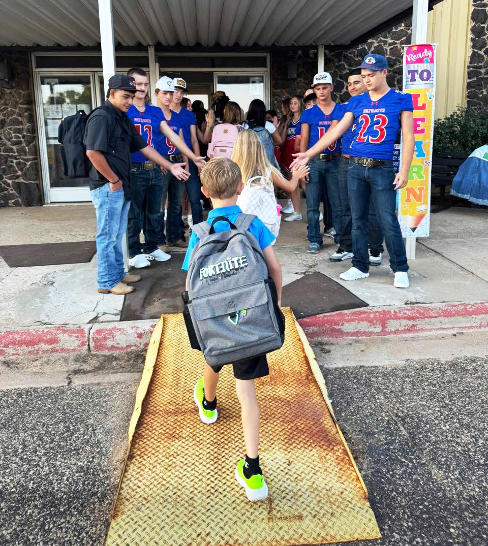 School days started across Caprock Country last week. The tradition at Valley is for football players and cheerleaders to welcome the Patriots of all grades back to classes. | COURTESY PHOTO