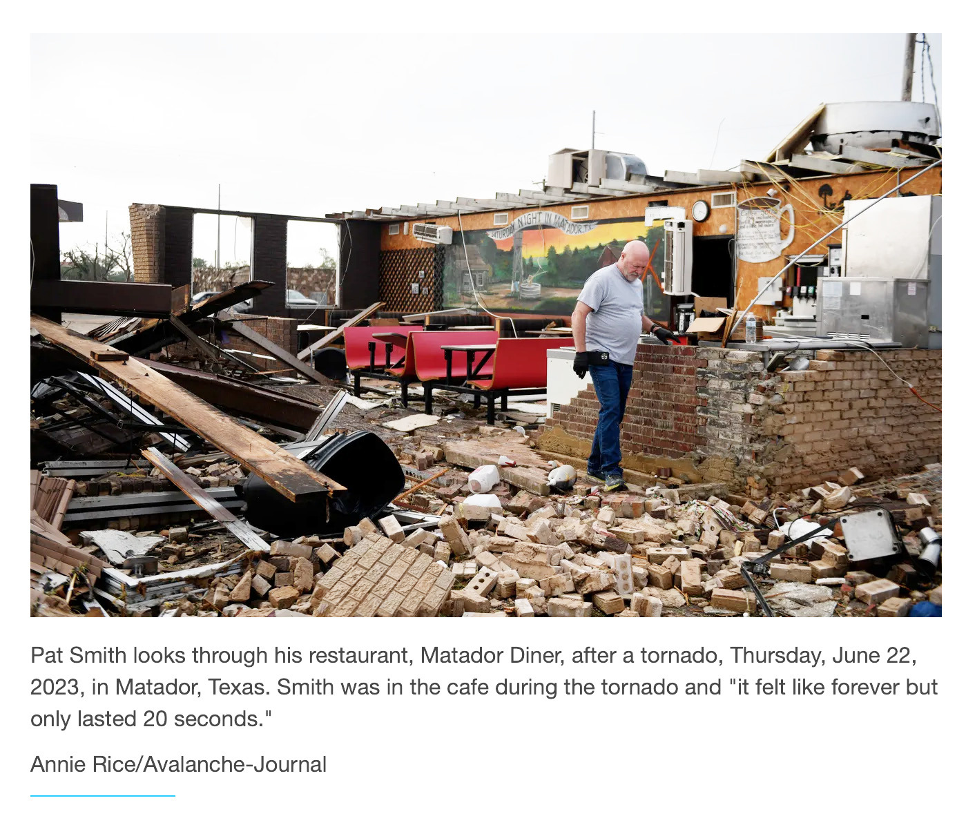 In its Dec. 11 online issue, the Lubbock Avalanche-Journal posted an album of its best news photographs of 2023. Among them was Annie Rice’s image of the day after the Matador tornado of June 21, 2023. | AVALANCHE-JOURNAL PHOTO