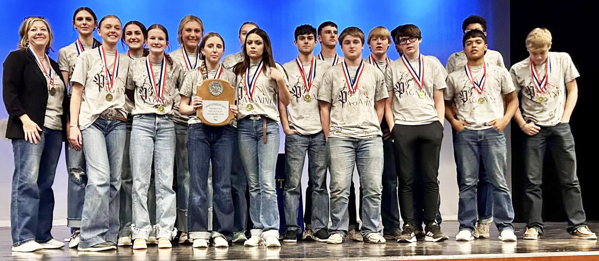 The Guthrie company of “Paganini” was named champion at last week’s District One Act Play meet in Spur and advanced to the Bi-District Meet, which will be March 25 in Spur. | COURTESY PHOTO