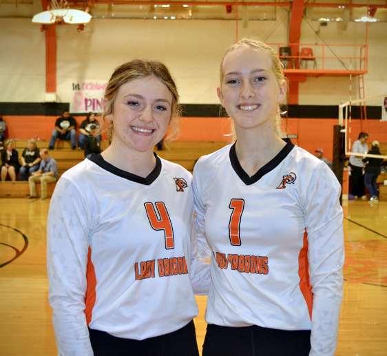 PADUCAH HONORS Seniors Zoe Wittekiend and Kennedy Whitaker, shown here at the Senior Night game, were among the Paducah volleyball athletes receiving All-District recognition. | COURTESY PHOTO