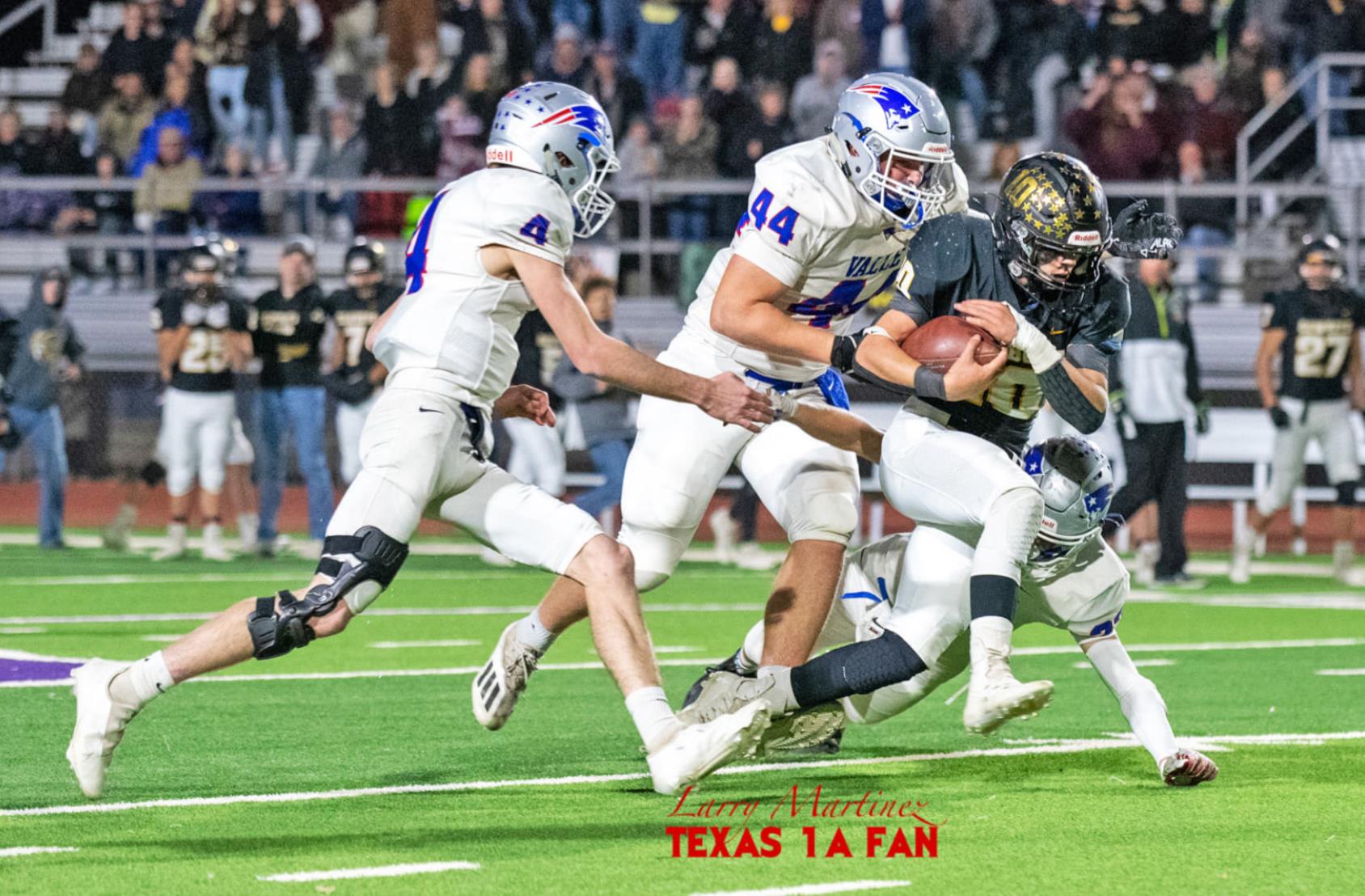 SO CLOSE The Valley Patriots narrowly lost to the Happy Cowboys 38–36 in the state quarterfinals Friday night. This year was the first time the 9–4 Valley Patriots had won district in four years, and after winning district, they won two more playoff games in pursuit of the state title. | TEXAS 1A FAN