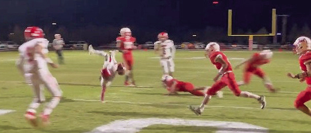 TWO SECONDS With two seconds left in the game, Groom’s Stephen Koehler dove into the end zone to give the Tigers a 54-52 victory over Silverton last week. | COURTESY PHOTO