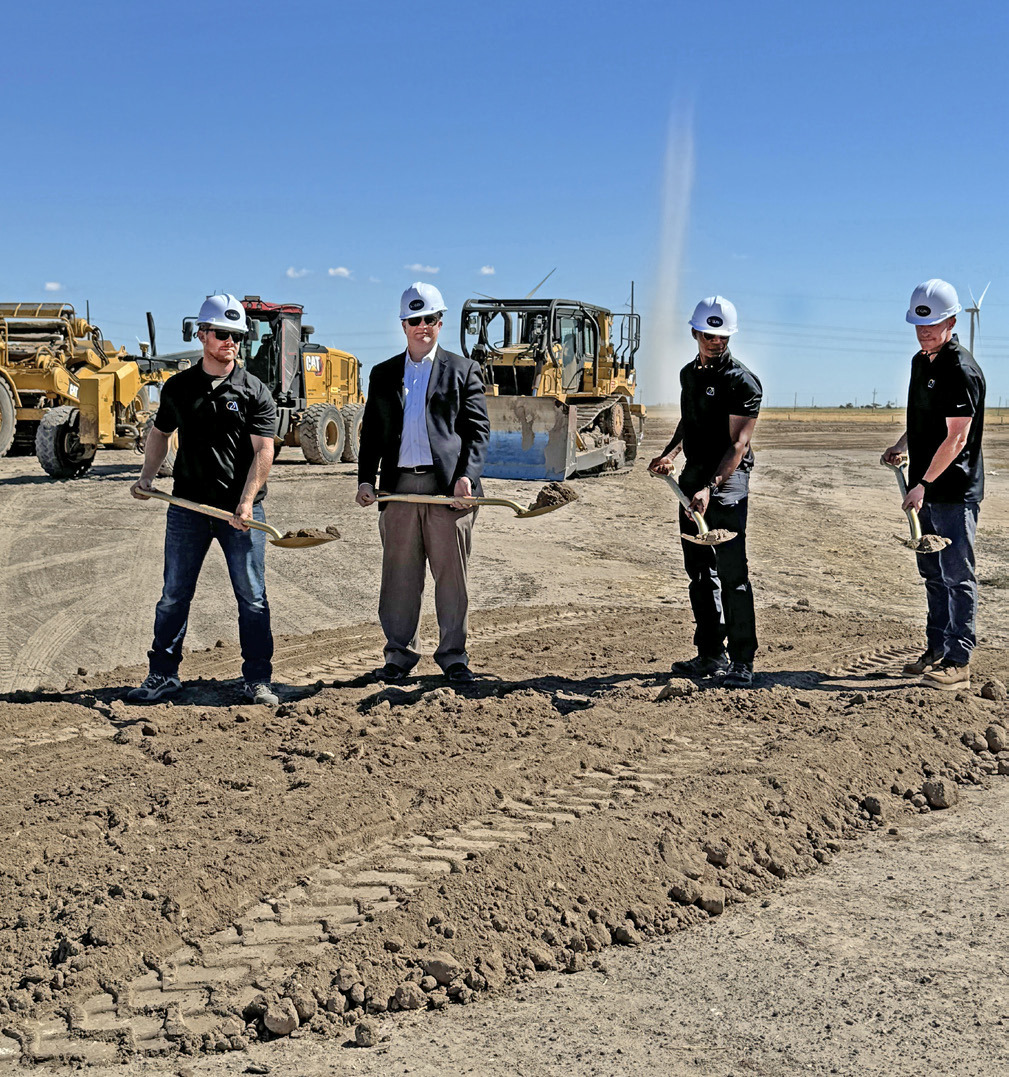 EARTH AND SKY Representatives of Soluna Computing, including CEO John Belizaire (second from right), turned over ceremonial shovels of dirt at a groundbreaking ceremony last Wednesday for phase 2 of the firm’s data center in Briscoe County. As the cameras clicked, a gust of wind behind the men churned into a small landspout, which quickly dissipated. We’ll have more on what Soluna’s data processing means for Briscoe County in next week’s issue. | CAPROCK COURIER