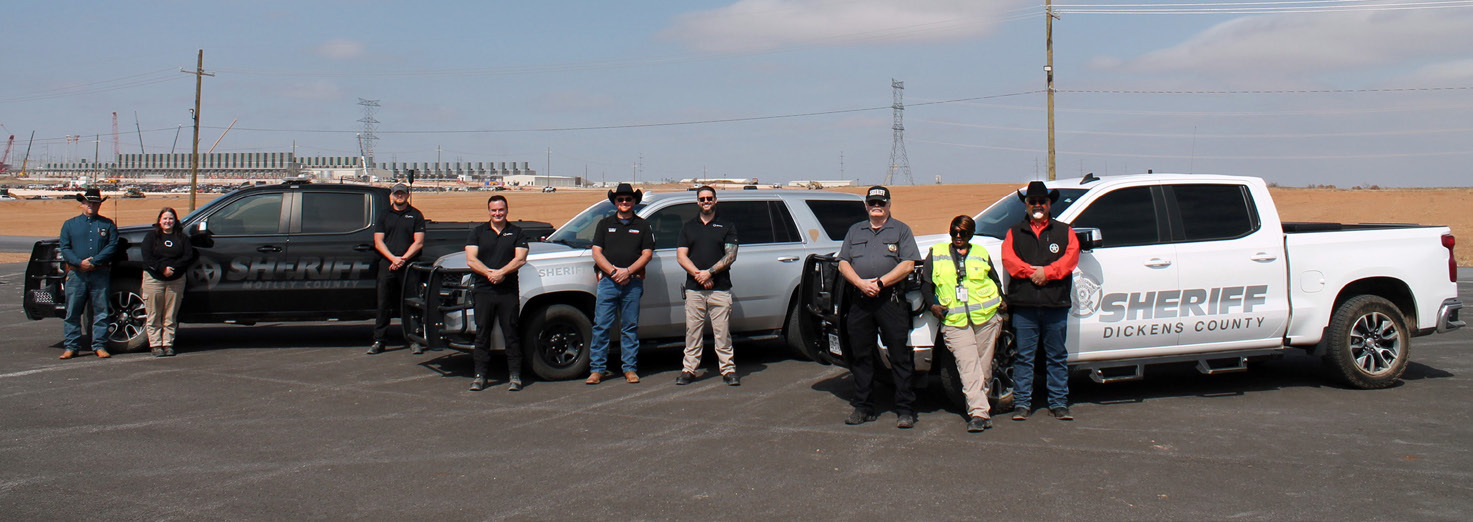 TRACKINGTRAFFIC—AND MORE Representatives from Galaxy presented new radio equipment to the Crosby County (far left), Motley County (center) and Dickens County (right) sheriff’s offices as part of a regional public safety partnership.With increasing vehicle traffic through the area, residents will appreciate the additional collaboration, and if weather or other events pose threats to public safety, departments will be better poised to coordinate efforts. | COURTESY PHOTO