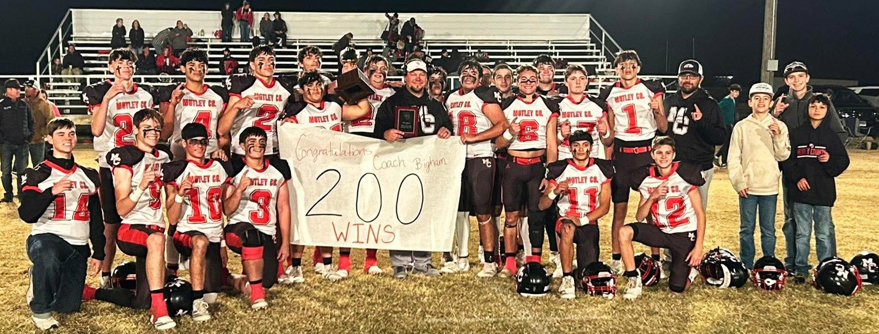 Motley County’s head football coach of 20 years, Mike Bigham, secured his 200th win across his 24 yearsofcoachinglastFridayagainstMcLean,sendingtheMatadors to the playoffs once again. | COURTESY PHOTO