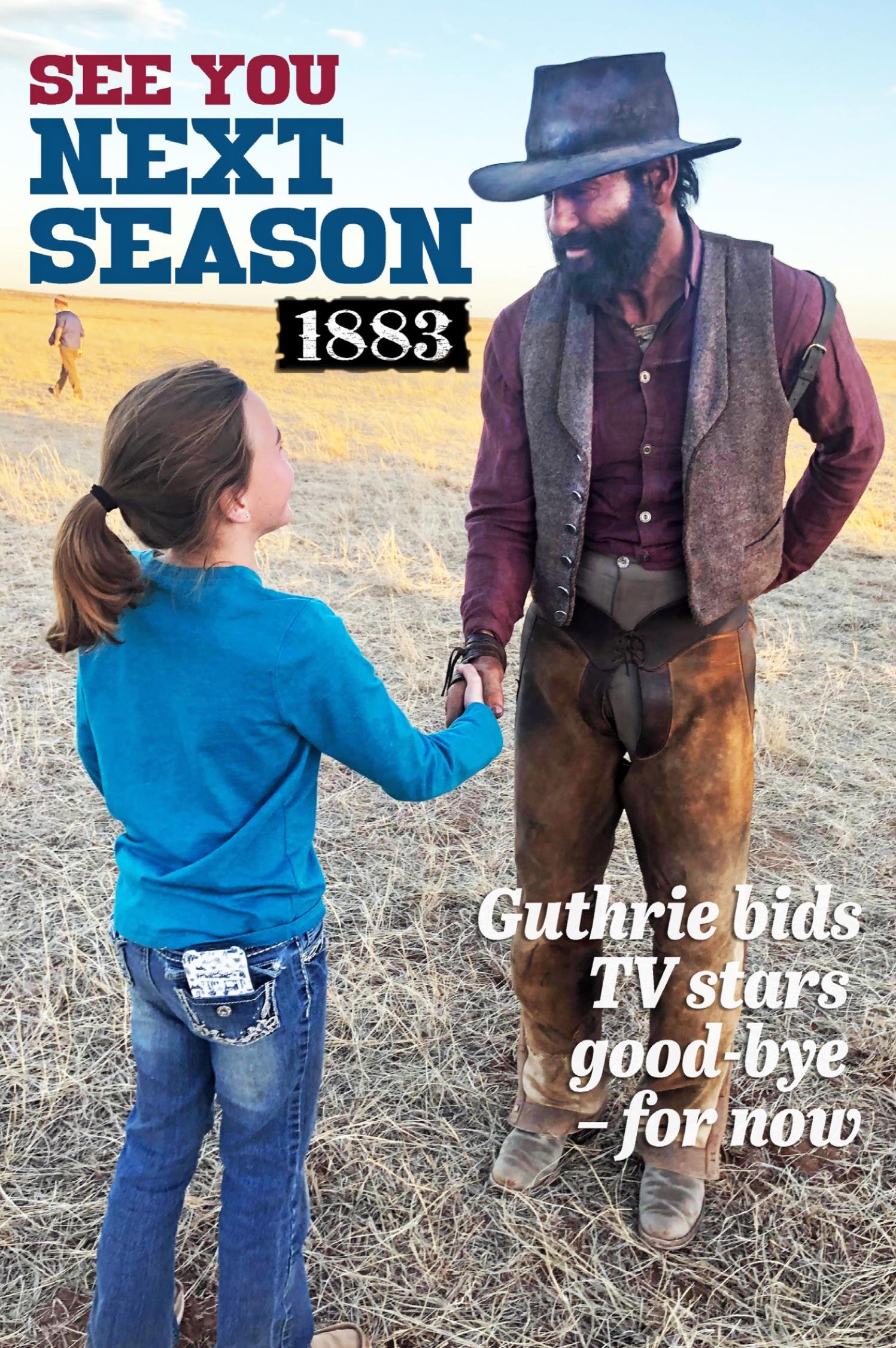 FRIENDS ON SET Tim McGraw, who plays pioneer James Dutton on the “Yellowstone” TV prequel “1883,” autographed the phone case of Lexington Long (left) after welcoming her “backstage” at the 6666 Ranch. | AMBER LONG PHOTOS