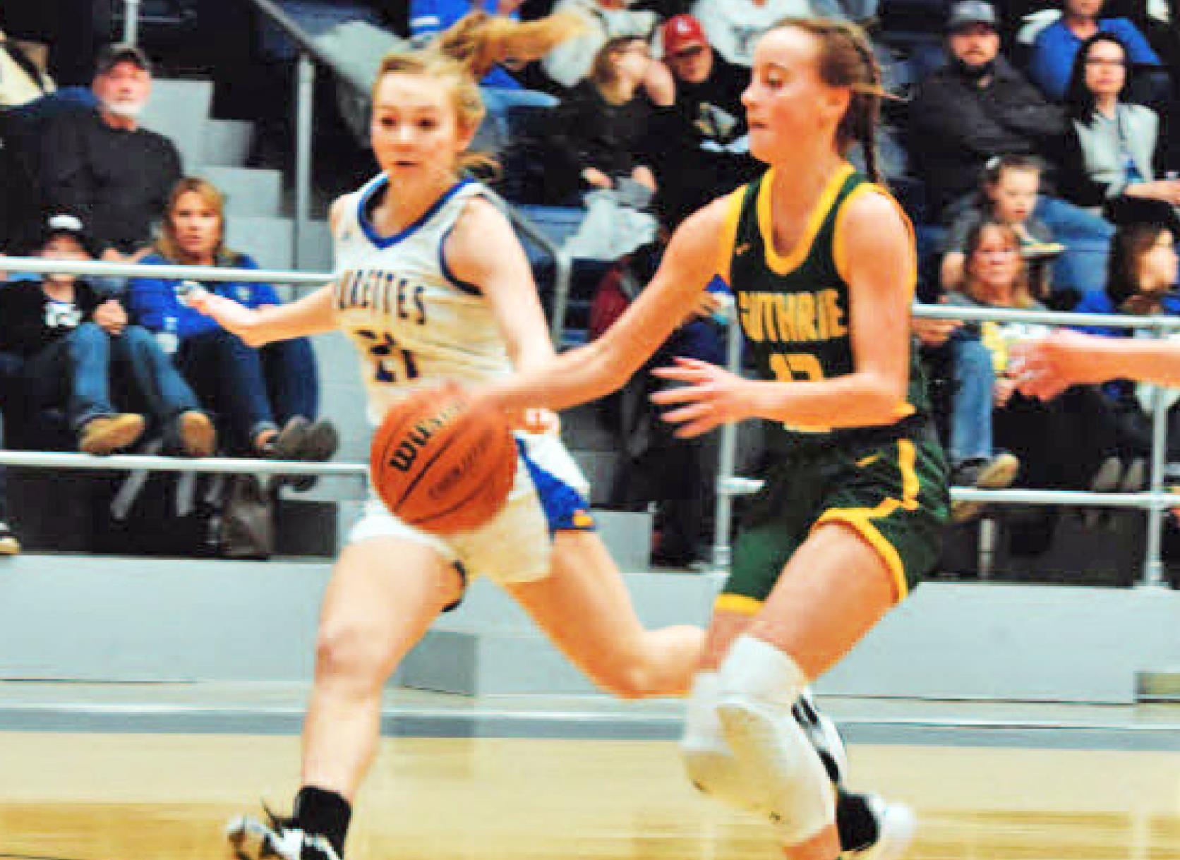 LADY JAGS LOSS The Guthrie Lady Jags lost to Spur Friday night 53–17, but still have a shot at the playoffs. At press time, they were in third place in the district, and three teams advance in the playoffs. There are still a couple of more games to play, so that picture could change. | COURTESY PHOTO