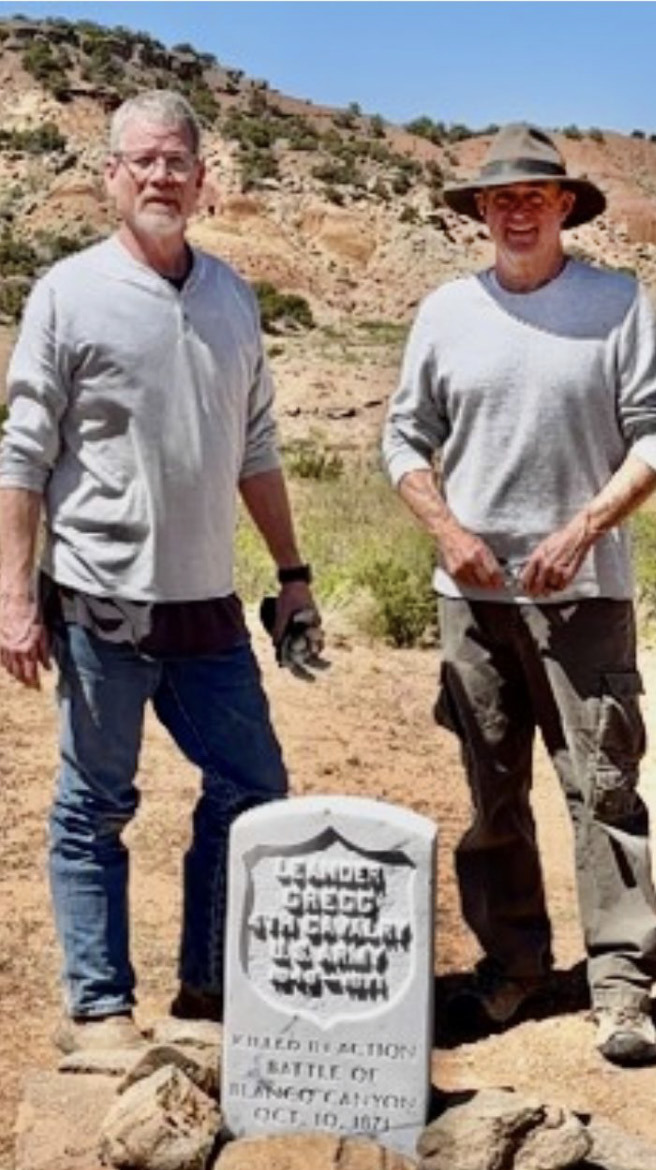 CCM HISTORICAL HERO Todd Smith of Lubbock, Texas (shown above to the left of Pvt. Greg’s grave with fellow investigator Mike Mitchell) will be speaking at the Comanchero Rendezvous on June 6 at the museum in Quitaque. | COURTESY PHOTO