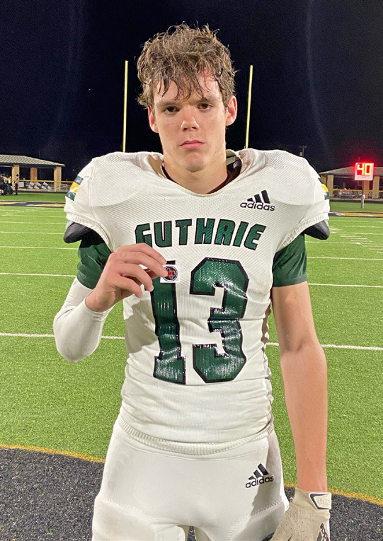 GUTHRIE STANDOUT Sophomore Joseph Killebrew of Guthrie was chosen as Texas 1A Fan helmet sticker winner for Week 8 football action in the Guthrie at Jayton game. | TEXAS 1A FAN PHOTO