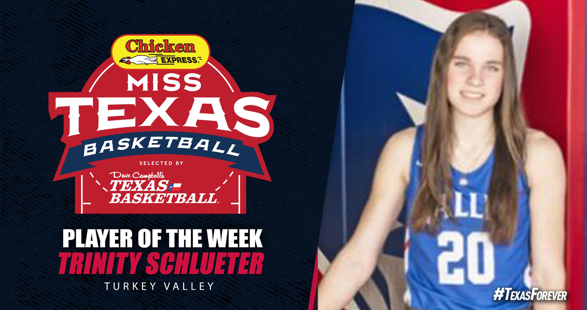 VALLEY HONOR Dave Campbell’s Texas Football selected Trinity Schlueter of Valley as their week 9 high school female basketball player of the week. Schlueter had 28 points, 6 rebounds and 4 steals in the game versus Hedley. | COURTESY GRAPHIC