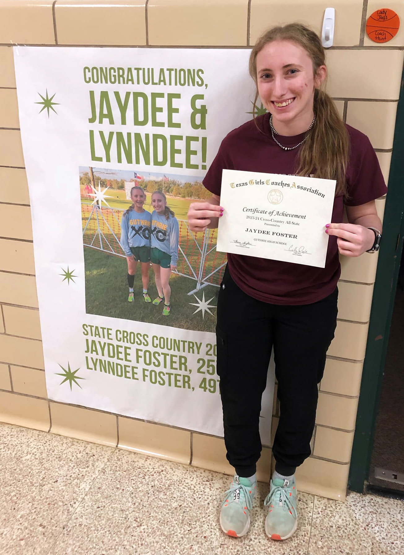 GUTHRIE HONOR Congratulations go to Jaycee Foster for earning the Texas Girls Coaches Association 1A Girls All-State award for cross country. | COURTESY PHOTO