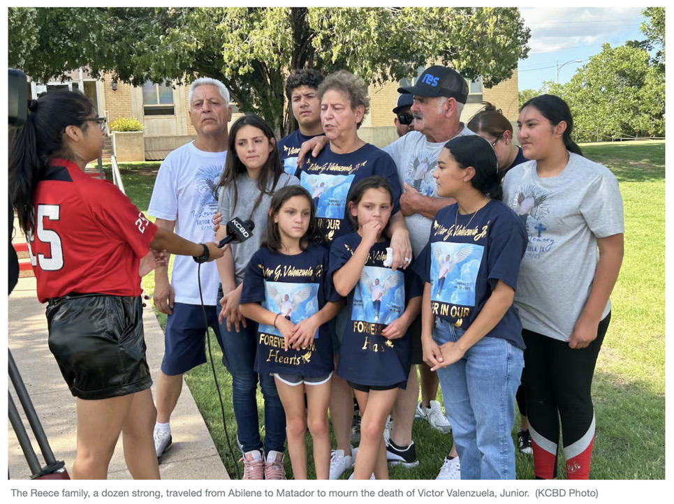 FAMILIES REMEMBER The Reece family, a dozen strong, traveled from Abilene, Texas, to Matador to mourn the death of Victor Valenzuela, Junior. | KCBD PHOTO