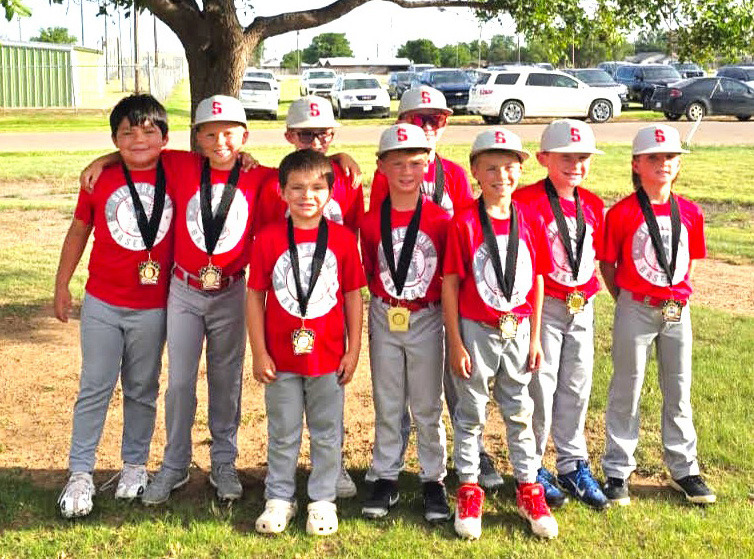 Silverton Coach-Pitch took 1st place last week in the Floydada Little League baseball tournament for the second year in a row. Back row: Remmy Valdes, Sawyer, Bowen Beedy, Creed Cogdell; front raaow: Romeo Valdes, Gatlin Wilson, Barrett Brock, Kreese Burson, Knox Mullins. | COURTESY PHOTO