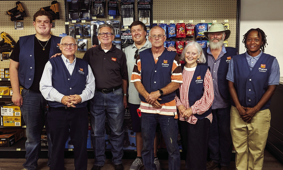 GRAND OPENING On Saturday, July 1, Plains Lumber Company held their grand ppening in Paducah. Developer Mark Hicks, from Lufkin, is flanked by Plains Lumber staff. The Do It Best hardware and lumber company is just one of the properties that Hicks is developinginPaducah;healsoownsCrossroadsCaféonthesquare and slated to open later this year, and the Cottle Hotel, which he has plans for in 2024. | COURTESY PHOTO