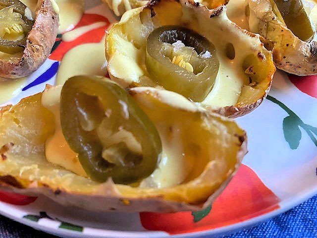 Potato skins go well with Cheezy Sauce