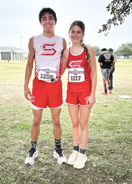 Runners Melody Rampley (right, 18th place) and Hagen Lopez (left, 69th place) both competed in the Texas 1A State Cross Country Meet in Round Rock last Saturday. | KODIE FAIRCHILD