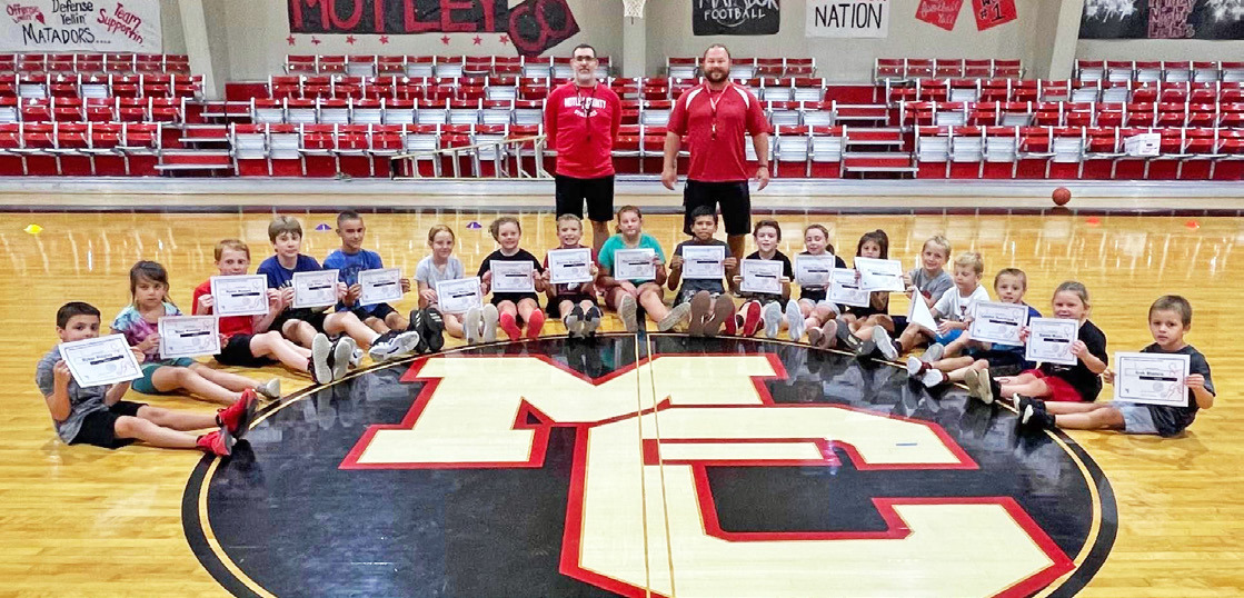 MATADOR CAMP Future Motley County athletes, shown with Coaches Benjamin Ridgely and Mike Bigham, enjoyed three days of camp in late July. | COURTESY PHOTO