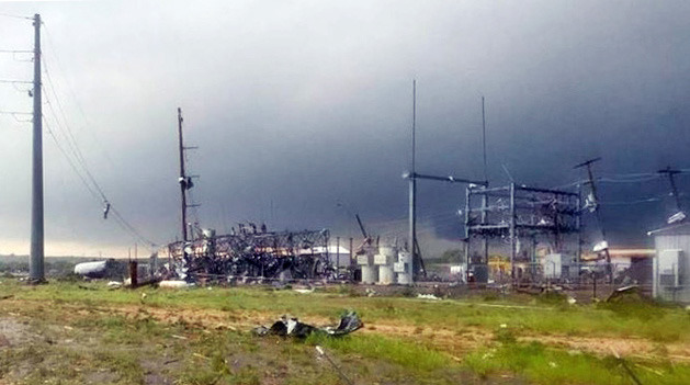 EF-3TORNADO DESTROYED SUBSTATION in Matador in 2023, leaving thousands without power as far as Abilene, Texas. See photo after reconstruction, page 9. | COURTESY PHOTO