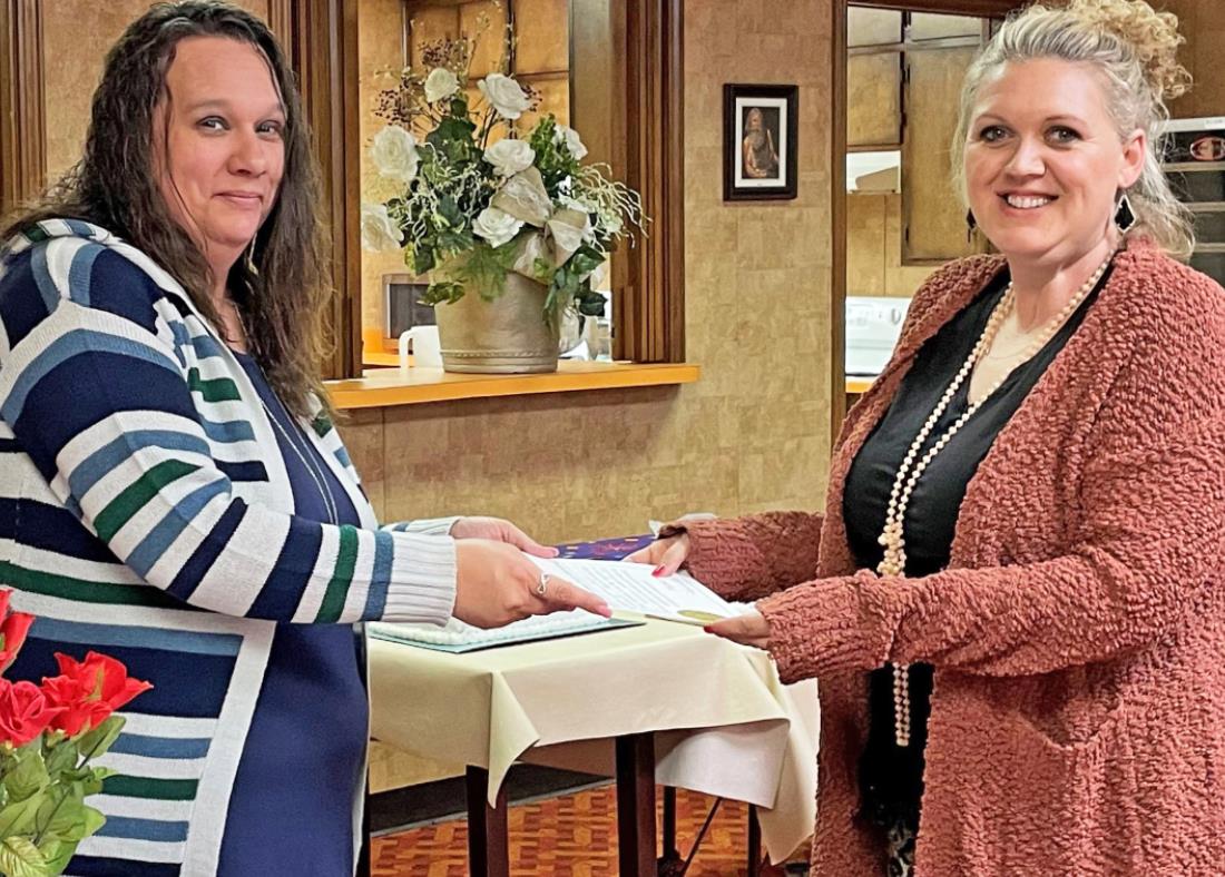 CERTIFICATE OF MEMBERSHIP into the Delta Kappa Gamma Society International was presented by Stephanie Martinez to Candace Zarate, both of Spur. | COURTESY PHOTOS