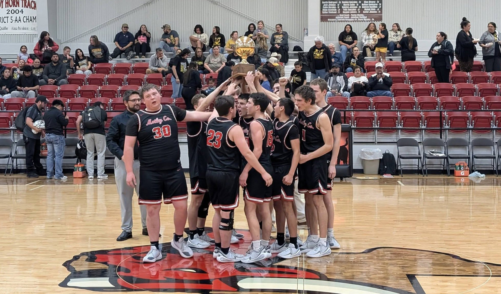 PLAYOFFVICTORS The Motley County Matadors boys varsity basketball team won their bi-distric playoff gameTuesday night, defeating Petersburg 71-29.They advance to the Area round, facing Sands Friday night at Roosevelt High School. | COURTESY PHOTO