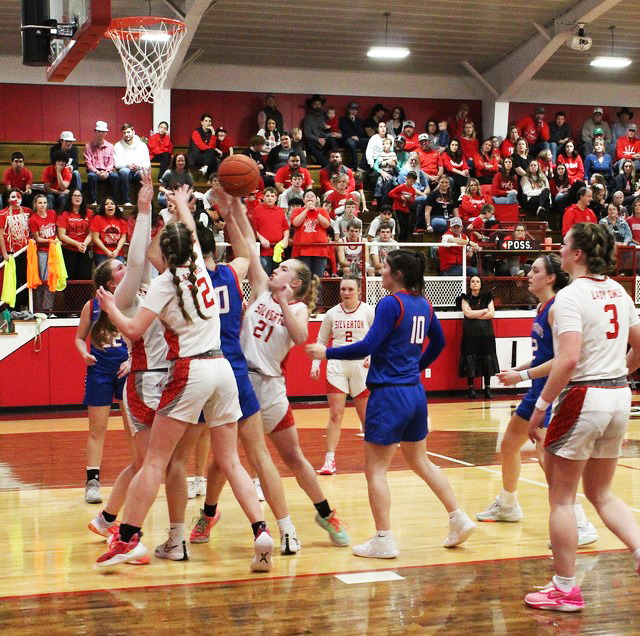 LADY OWLS FALL The Silverton Lady Owls took a tough loss at home to theValley Lady Patriots 48-29 lastTuesday night at home in a battle for the district title. The Lady Patriots, ranked #1 in the state, came out on top.The Silverton girls, with a 6-2 district record, will be the runner-up for 2-1A and will also go to tthe playoffs. | SHADI BUCHANAN PHOTO