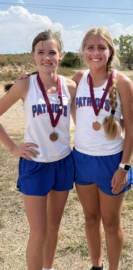 LADY PATRIOT MEDALISTS Paisley Cruse and Hartlee Battey both won medals, placing in the top ten at the Clarendon Lake Greenbelt Run cross country meet onTuesday, Sept 16. | COURTESY PHOTO