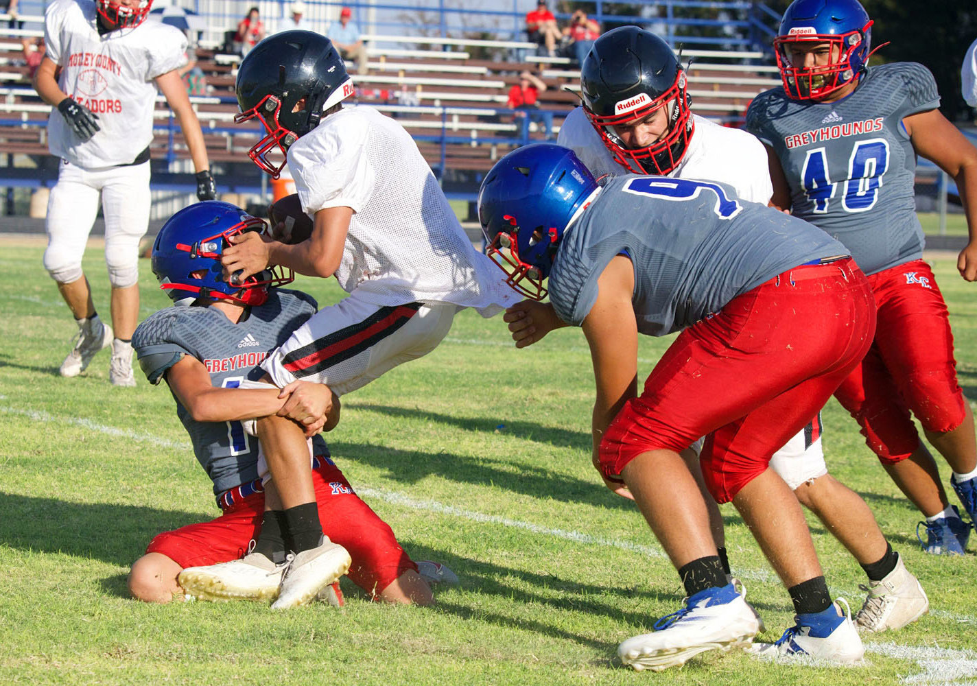 MOTLEY SCRIMMAGE The Motley County Matadors took on the Knox City Greyhounds last week in a scrimmage and this week they’ll host the Claude Mustangs in a scrimmage. | SHERI BATY PHOTO