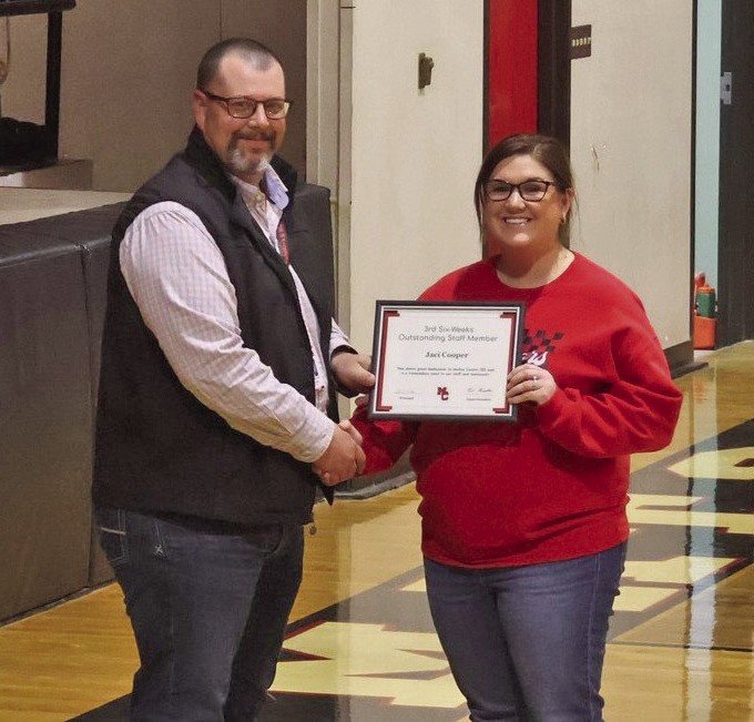 Jaci Cooper was selected as the Motley County ISD Staff Member of the Six-Weeks. She was recognized for “doing an awesome job running the office while taking care of students and staff.” | COURTESY PHOTO