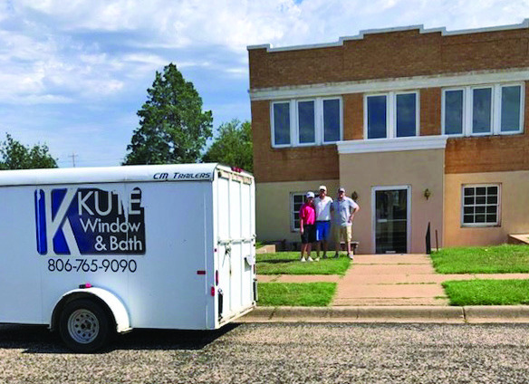 MUSEUM SPIFF-UP The Kute Windows crew—Keithan, Tim and Brandon—paused last week at the Motley County Museum while installing new windows provided by the Thomas Kinder and Martha W. Farris Charitable Foundation. | COURTESY PHOTO