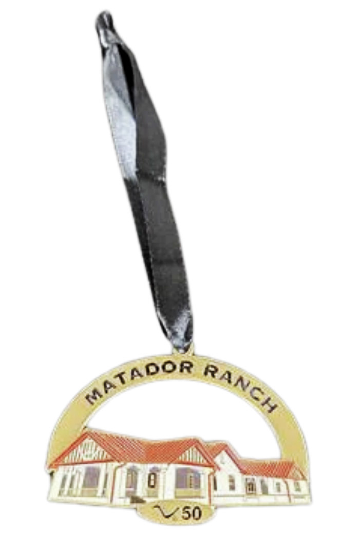 Staff of the Matador Ranch announced last week the a Christmas ornament for purchase, featuring its historic headquarters building. The three-inch gold-plated, etched ornament with attached black ribbon displays the Matador Ranch Headquarters House built in 1917, which is still standing and used as the headquarters office and ranch manager house. It’s available for $15 at https:// matadorranch.myshopify.com. | COURTESY PHOTO