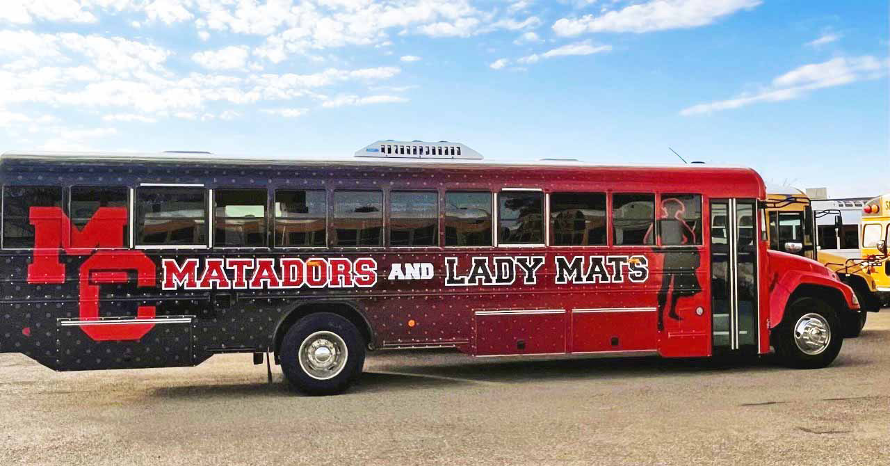 NEW MATADOR TRAVEL BUS  was delivered by AZ Bus Sales Friday, Jan 17, boasting a bold Motley County Matador paint job—allowing teams to travel in a style worthy of their talents. | KODIE FAIRCHILD
