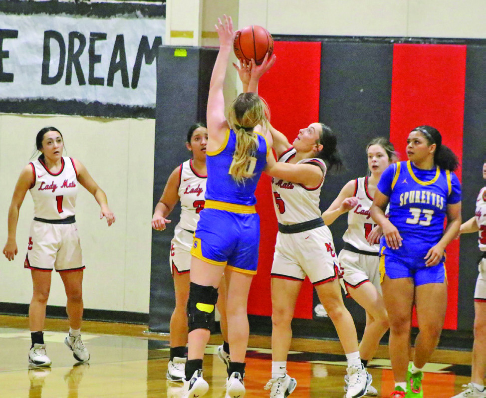 LADY MATS FALL; DISTRICT UPDATE The Motley County girls varsity basketball team fell to Spur last Tuesday 48-34. The win for Spur brought their season record to 7-1. The Spurettes lost to Jayton Friday and fell to a 7-2 record. The Jayton Lady Jays are 9-0 and clinched District 5-1A Friday night. Spur is poised to be district runner-up—and also going to the playoffs-- going into the last game this Tuesday night. | CAPTURED BY CONRAD PHOTO