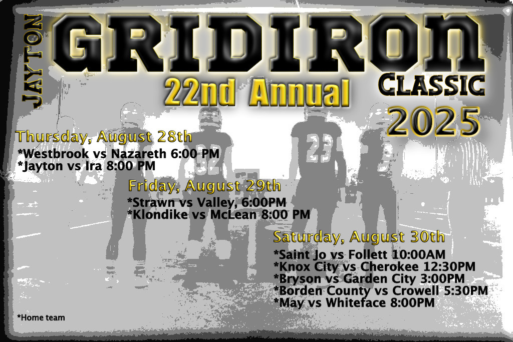Patriot Football will be kicking off the season at the 22nd Annual Jayton Gridiron Classic Friday, August 29 at 6 p.m. against the Strawn Greyhounds. | COURTESY PHOTOS