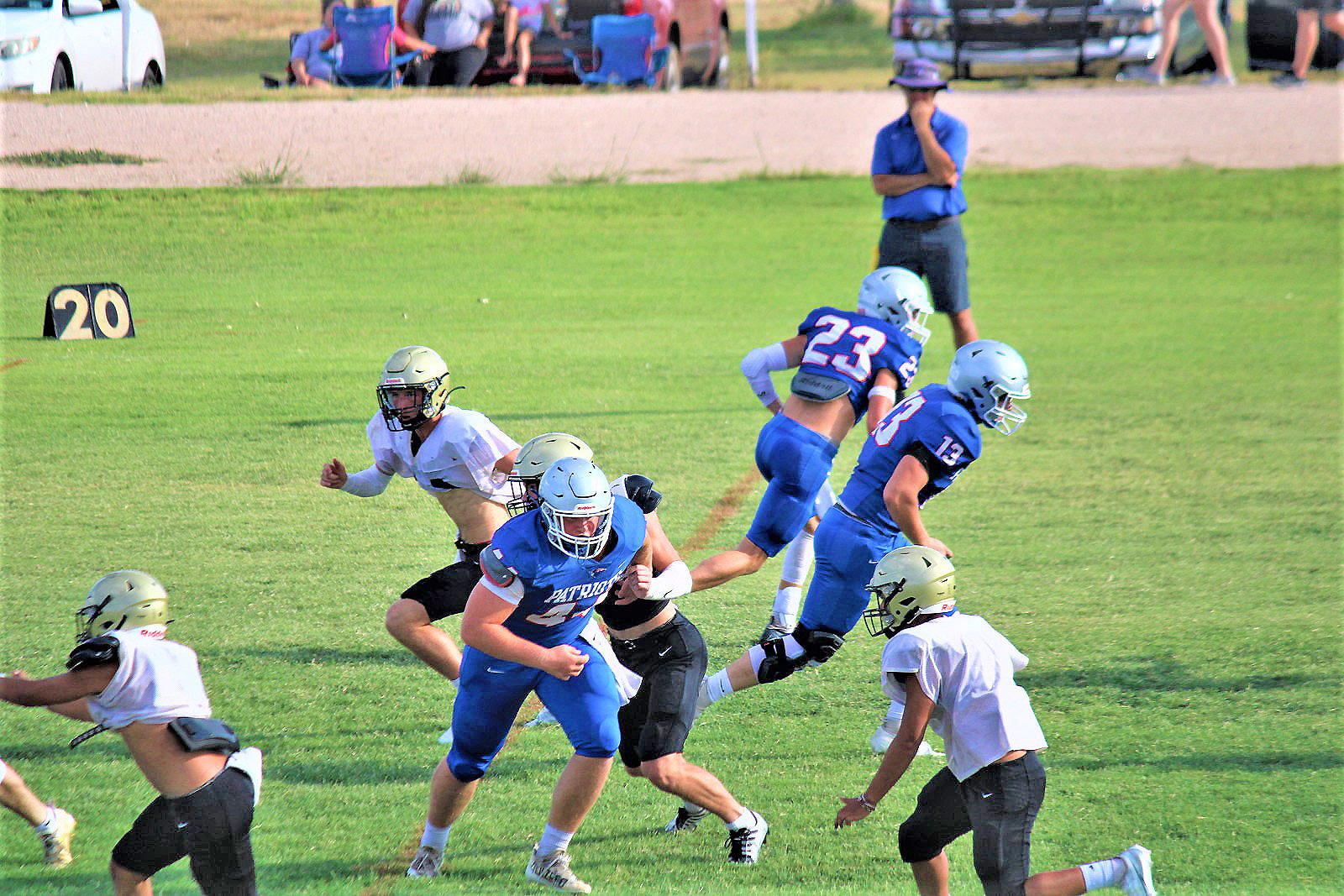 VALLEY FOOTBALL Last week the Valley Patriots hosted the Jayton Jaybirds in a scrimmage. This week the Patriots head to Jayton to compete in the 19th Annual Gridiron Classic, a showcase of six-man football. The Patriots will face Garden City Friday at 6 p.m. at Jaybird Stadium. | COURTESY PHOTO