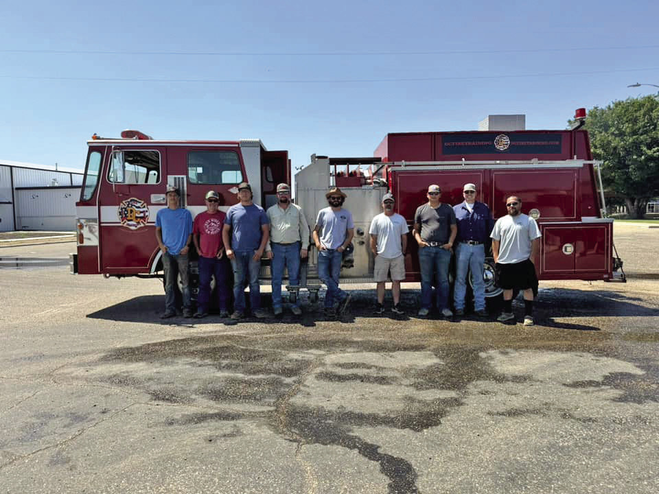 Silverton’s volunteer fire department hosted DC fire training last week. Participating, from left, were Corbin Wadlow, Jason Fletcher, Zane Peterson, Robert Herzberg, Rob (Kid) Kellick (Turkey VFD), Dylan Smith (DC Fire Training), Ryan Martin (TurkeyVFD), Kaison Hubbard, Jodee Robison andWeston Howell. | COURTESY PHOTO