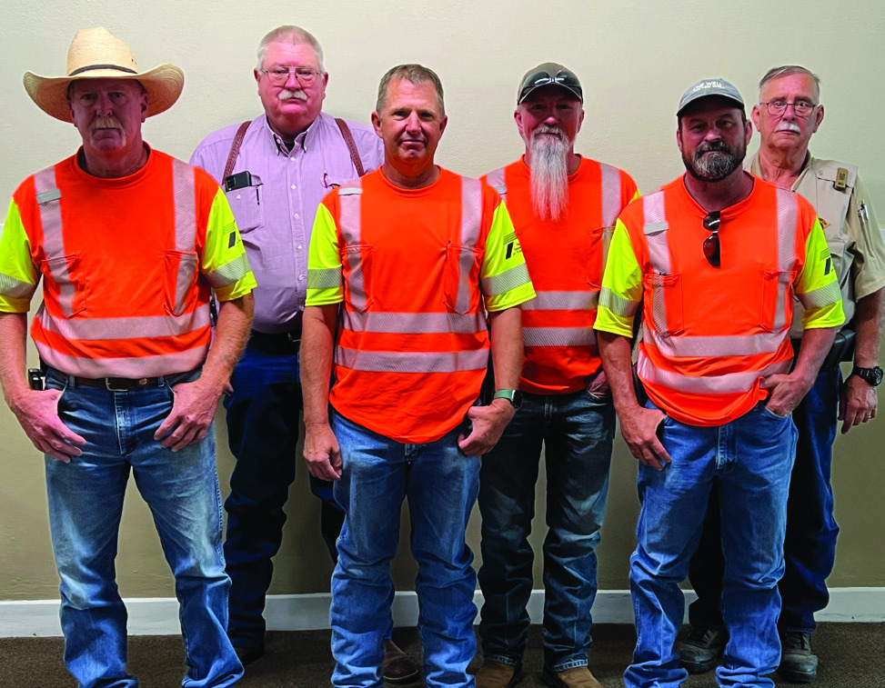BRISCOE COMMENDATION On August 7, the Briscoe County commissioners court recognized, from left, Wendell Reed, Sheriff Garrett Davis, Randy Pointer, Supervisor Jeff Smith, Cory Pointer and Chief Deputy Chris Spence for actions and response above and beyond their expected duties, in response to a recent highway accident in Silverton. | COURTESY PHOTO