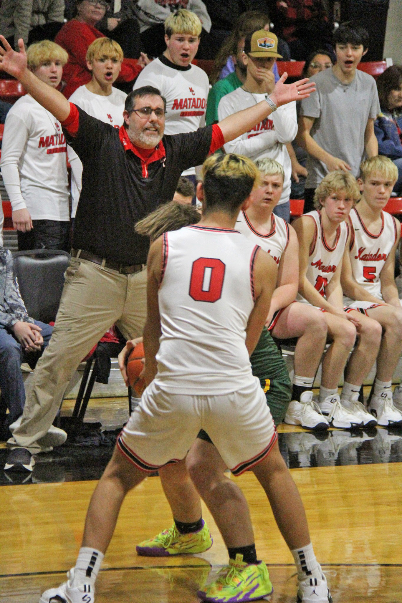 Coach Benjamin Ridgley directed the Motley County Matadors varsity boys basketball team to a victory over Guthrie 62-53 last week. | SUNNI CATES PHOTOS