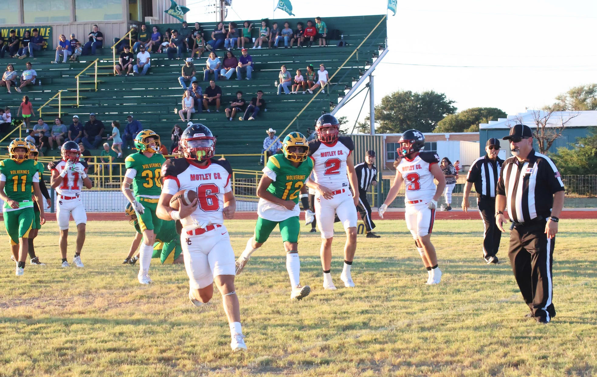 MATADORS WIN The number-two-in-the-state-ranked Motley County Matadors varsity football team blew away the Springlake-Earth Wolverines on the road 56-6 Friday night, fueled by five rushing touchdowns by junior Culley Lawrence. Defensively, senior Ronaldo Ortiz set the pace with six tackles, two assists and one interception. | COURTESY PHOTO