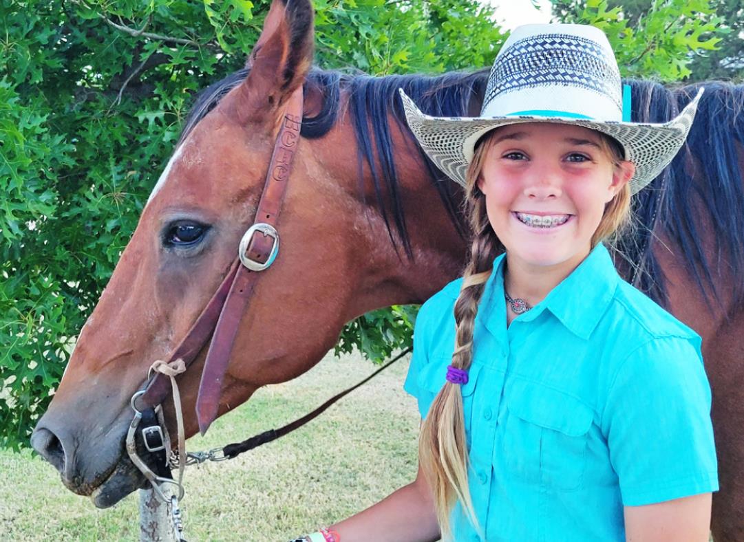 KAYGAN WALKER, 12, says she enjoys riding horses, raising bottle calves, playing sports, raising a garden, and riding mini broncs. | COURTESY PHOTO
