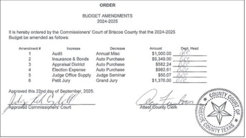 Briscoe commissioners approve new equipment and vehicle purchases