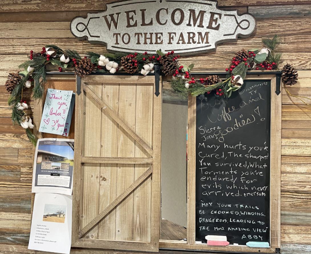 KEEPING WARM ON THE FARM Farmhouse Coffee in Guthrie serves up both hot and cold beverages, along with edible goodies. Proprietor Amber Long noted pages of entries in her guest book from dozens of faraway places since she opened for business in October. | CAPROCK COURIER