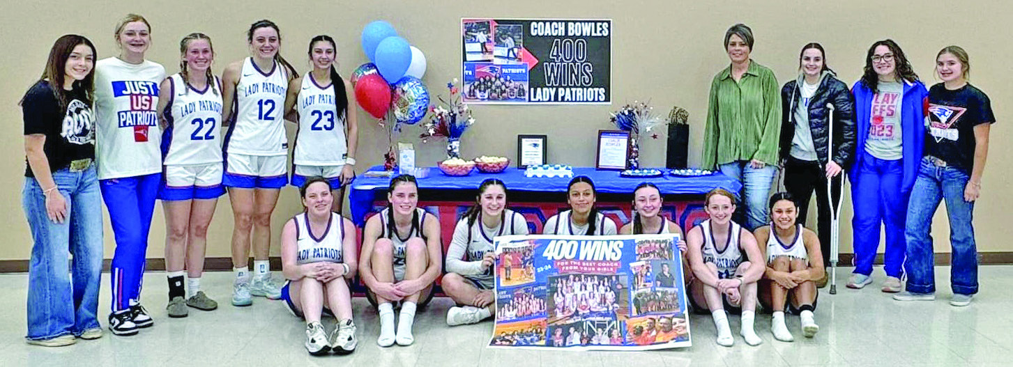 Valley girls basketball coach Amy Bowles was surprised by her players, colleagues and community with a surprise par ty commemorating her 400th win last. This week, Valley got more pleasant news: The Lady Patriots were ranked #1 in the state in the Texas Association of Basketball Coaches poll. | COURTESY PHOTO