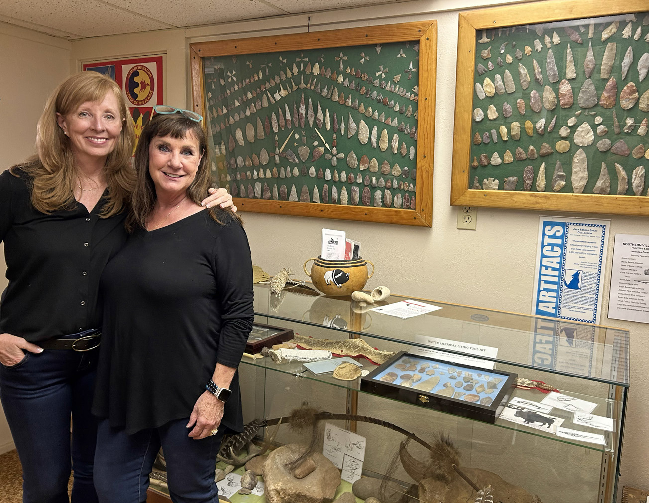 Lisa Ruderman of Maryland and Rhonda Spray of Austin represented the Spray family Oct. 19 at the installation of lithic artifacts at the Motley County Museum. | COURTESY PHOTO