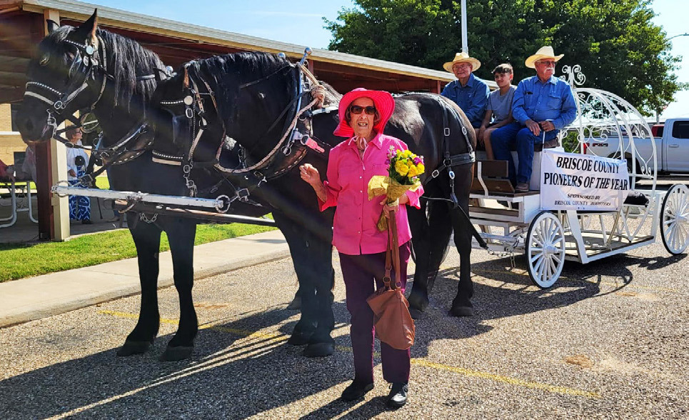 Pioneer of the Year Wanda Strange, with several family members, ride in the horse-drawn carriage in Saturday’s Briscoe Celebration parade in Silverton. MORE PHOTOS, PAGE 4, 8 | COURTESY PHOTO