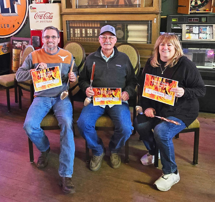 FIRST, SECOND, AND THIRD PLACE at the Briscoe Chili Cook Off went to (from right) Sha Ebling, Kenny Ebling, and Patrick Head. | COURTESY PHOTO