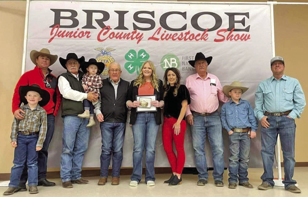 SCHOLARSHIP WINNER Congratulations to Emily Gamble on receiving the Don Burson Memorial Herdsman Scholarship at the 2023 Briscoe County Stock Show. | COURTESY PHOTOS