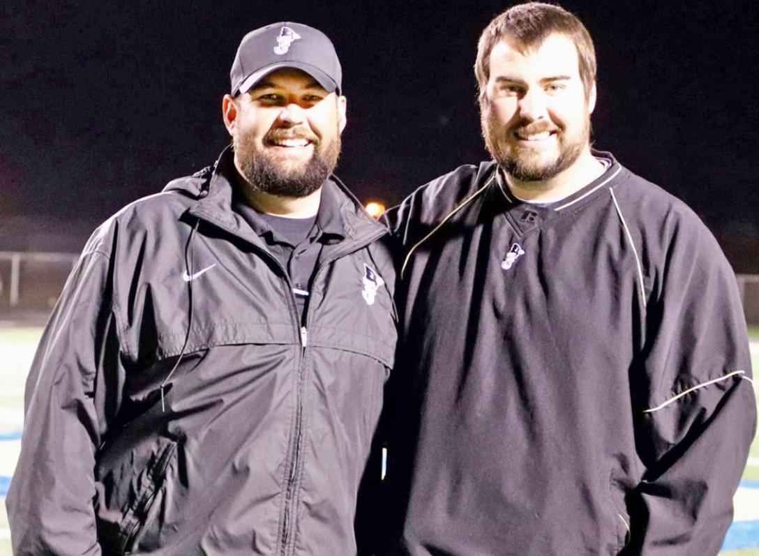 SIBLING SWEEPSTAKES Brothers and fellow coaches Josh Stanaland (left) and John Stanaland (right) will face off Friday night in Jayton as the Jaybirds host the Valley Patriots in a varsity football game. | AMANDA MCGEE PHOTO