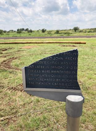Only one blade-shaped portion of the Matador Ranch historical marker remained standing after the tornado.